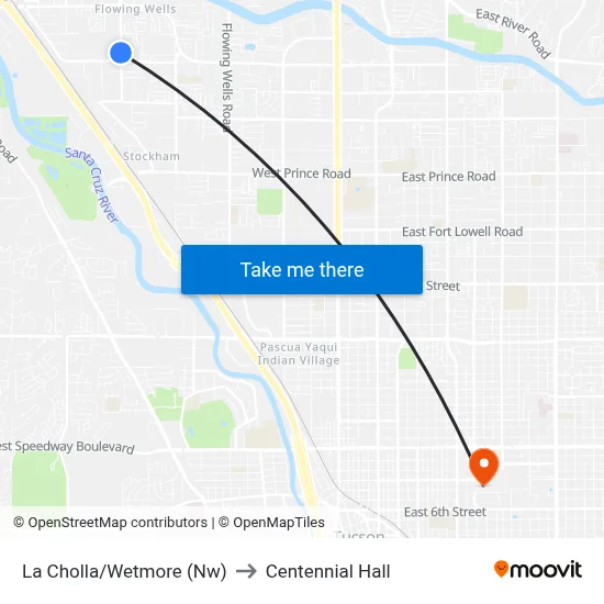 La Cholla/Wetmore (Nw) to Centennial Hall map