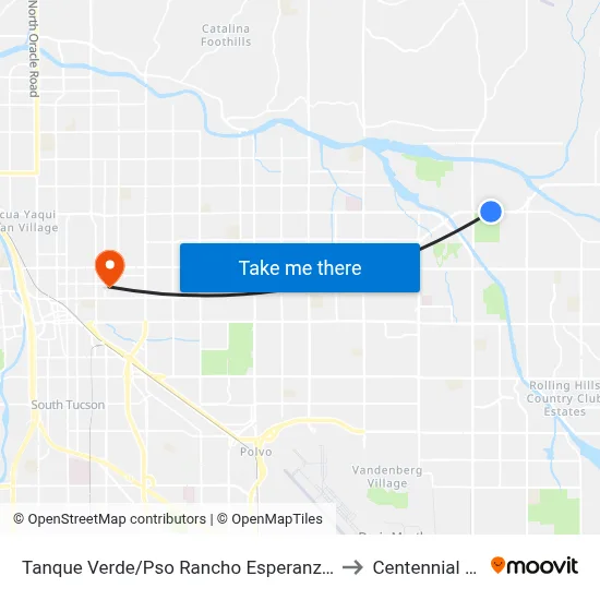 Tanque Verde/Pso Rancho Esperanza (Nw) to Centennial Hall map
