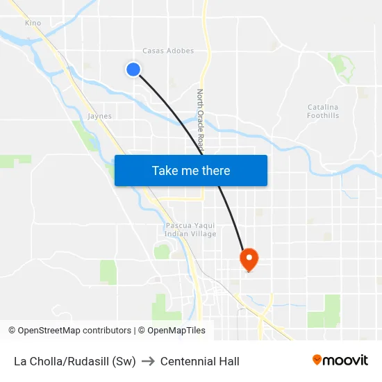 La Cholla/Rudasill (Sw) to Centennial Hall map