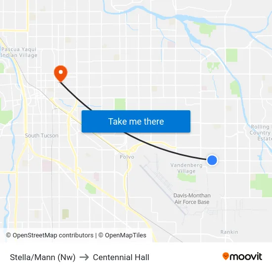Stella/Mann (Nw) to Centennial Hall map