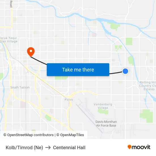 Kolb/Timrod (Ne) to Centennial Hall map