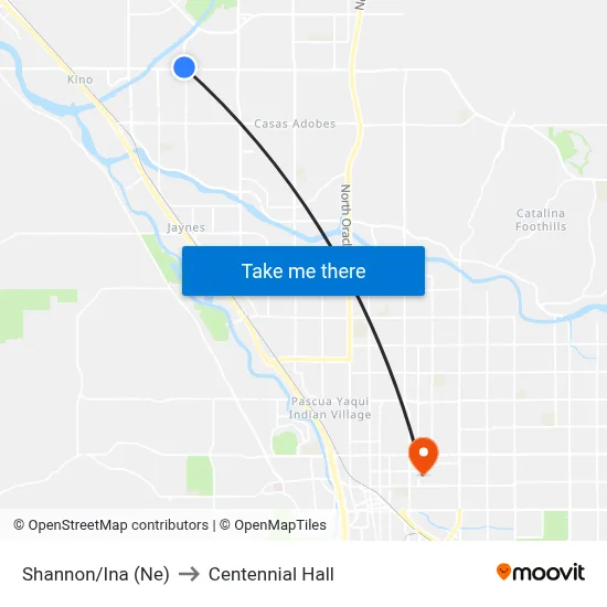Shannon/Ina (Ne) to Centennial Hall map