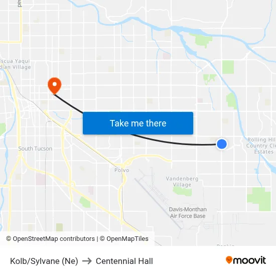 Kolb/Sylvane (Ne) to Centennial Hall map