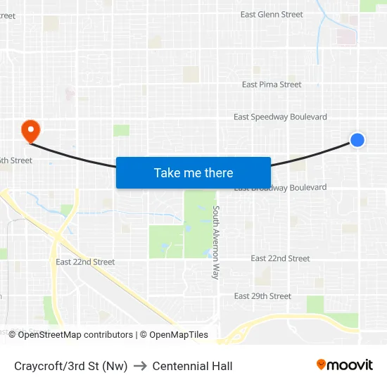 Craycroft/3rd St (Nw) to Centennial Hall map