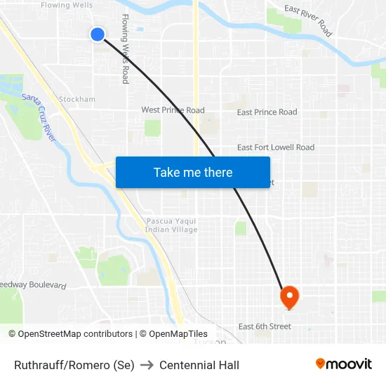 Ruthrauff/Romero (Se) to Centennial Hall map