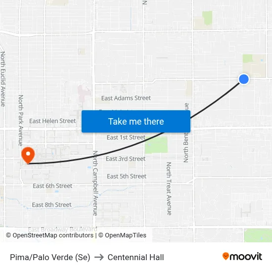 Pima/Palo Verde (Se) to Centennial Hall map