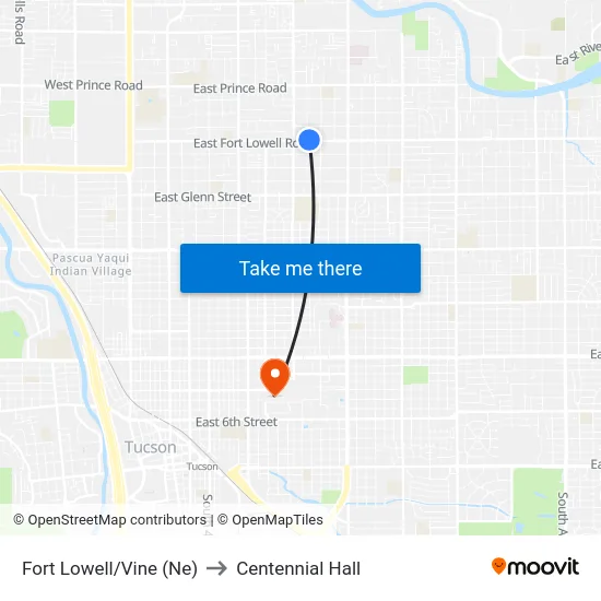 Fort Lowell/Vine (Ne) to Centennial Hall map
