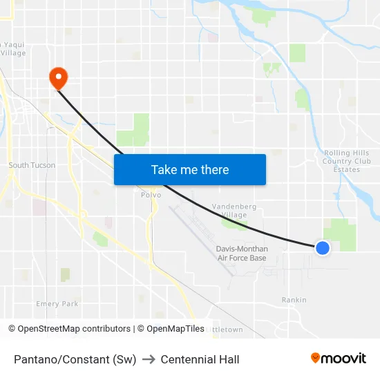 Pantano/Constant (Sw) to Centennial Hall map