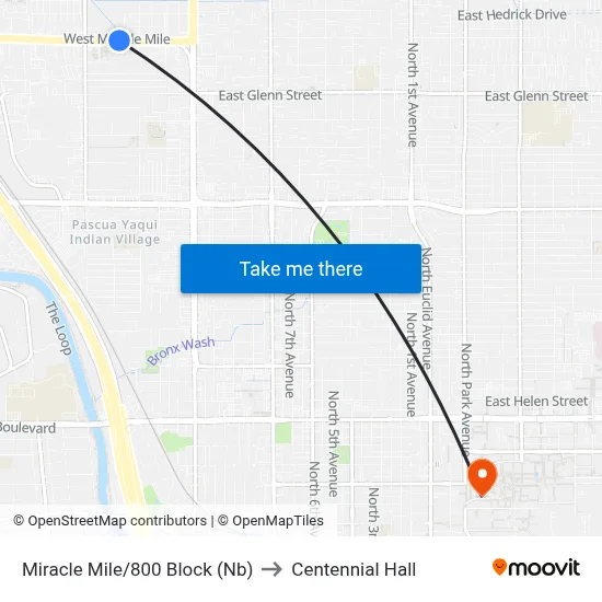 Miracle Mile/800 Block (Nb) to Centennial Hall map