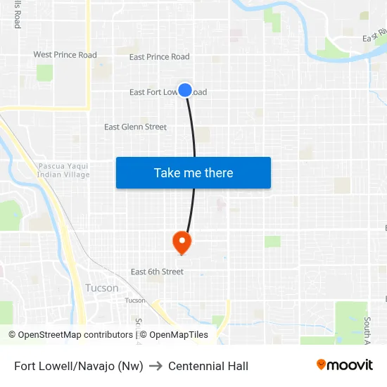Fort Lowell/Navajo (Nw) to Centennial Hall map