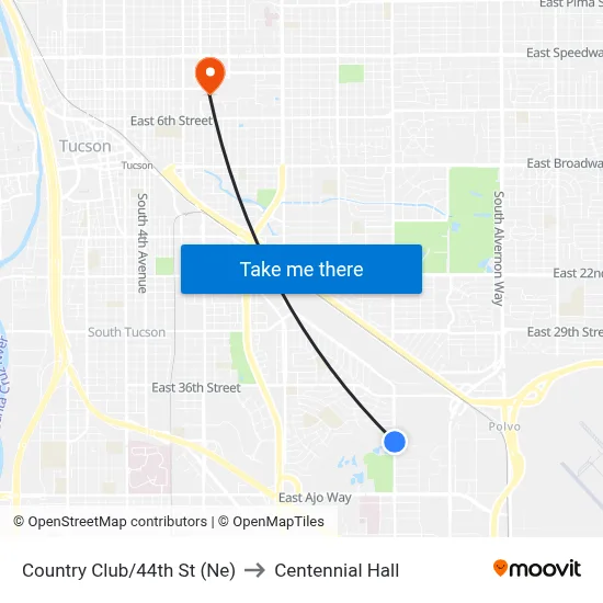 Country Club/44th St (Ne) to Centennial Hall map