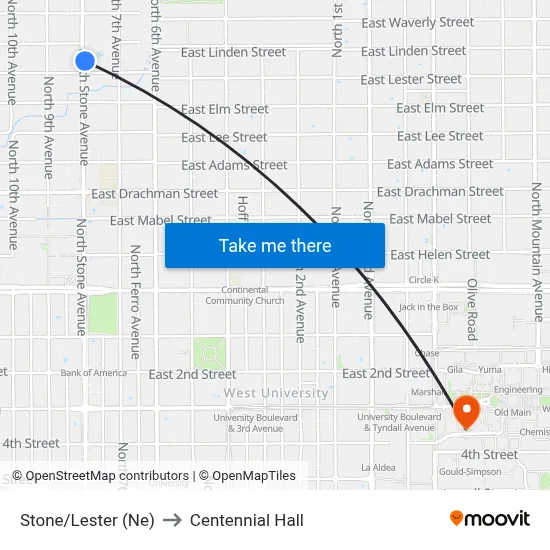 Stone/Lester (Ne) to Centennial Hall map