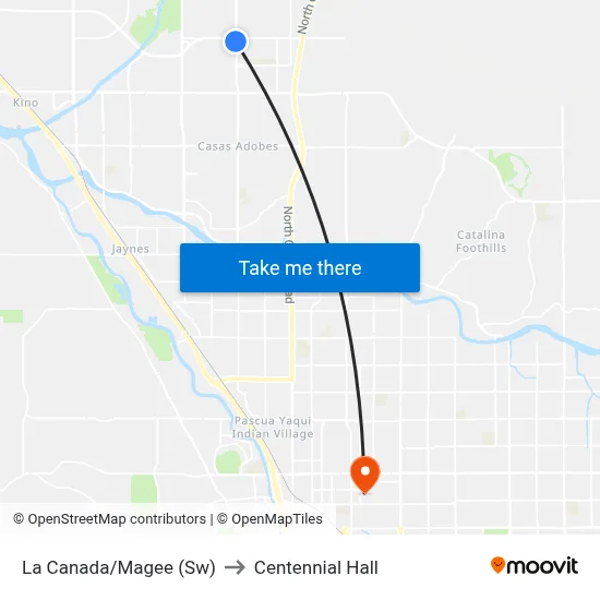 La Canada/Magee (Sw) to Centennial Hall map