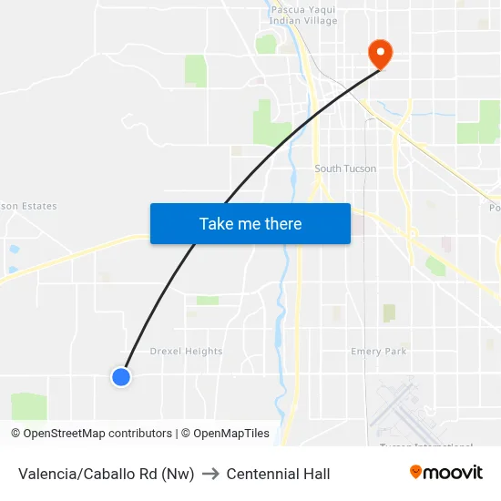 Valencia/Caballo Rd (Nw) to Centennial Hall map