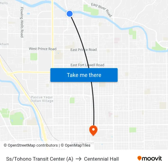 Ss/Tohono Transit Center (A) to Centennial Hall map