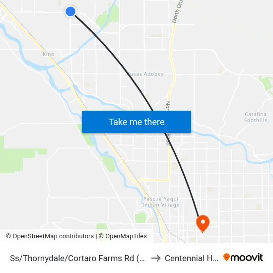 Ss/Thornydale/Cortaro Farms Rd (Ne) to Centennial Hall map