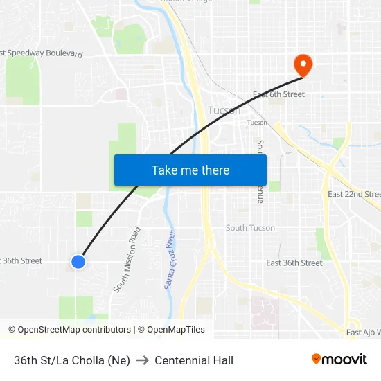 36th St/La Cholla (Ne) to Centennial Hall map