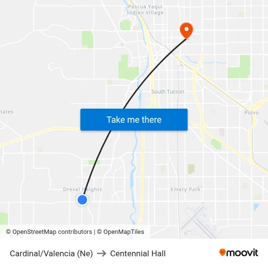 Cardinal/Valencia (Ne) to Centennial Hall map