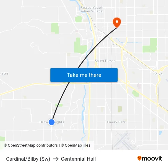 Cardinal/Bilby (Sw) to Centennial Hall map