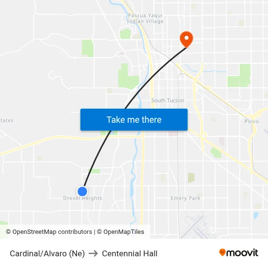 Cardinal/Alvaro (Ne) to Centennial Hall map
