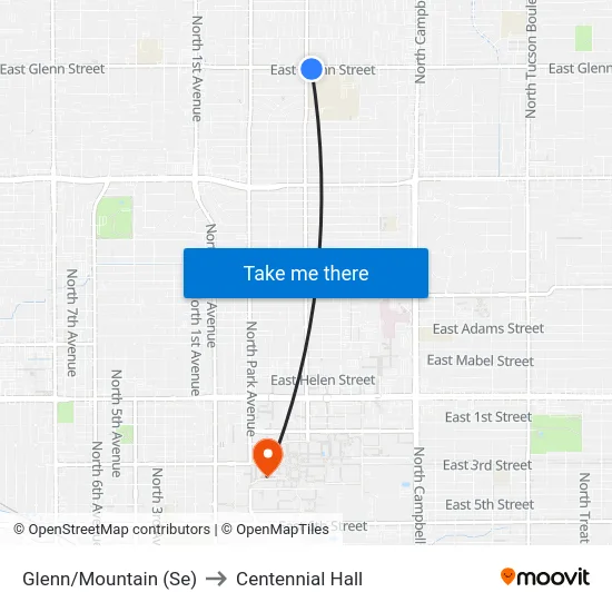 Glenn/Mountain (Se) to Centennial Hall map