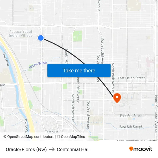 Oracle/Flores (Nw) to Centennial Hall map