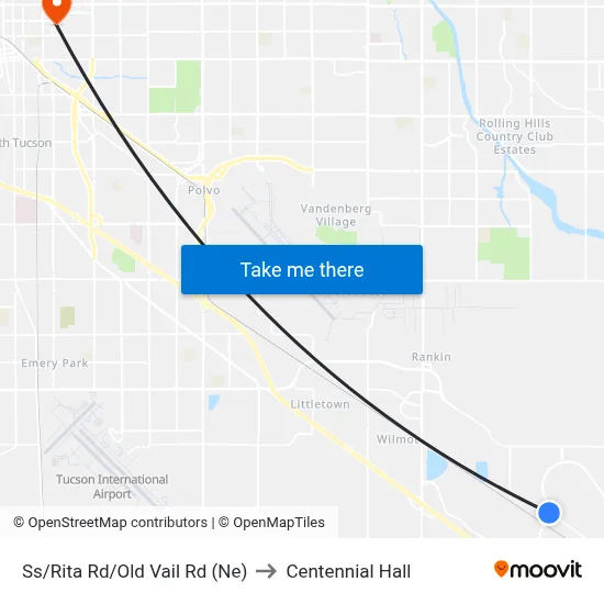 Ss/Rita Rd/Old Vail Rd (Ne) to Centennial Hall map