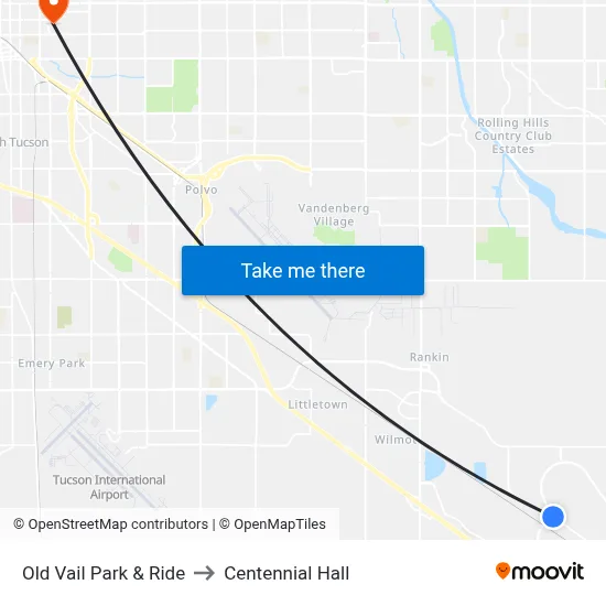 Old Vail Park & Ride to Centennial Hall map