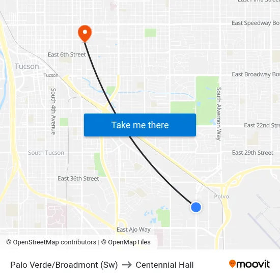 Palo Verde/Broadmont (Sw) to Centennial Hall map