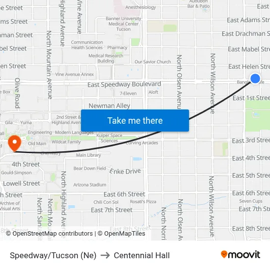 Speedway/Tucson (Ne) to Centennial Hall map