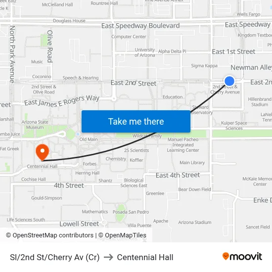 Sl/2nd St/Cherry Av (Cr) to Centennial Hall map