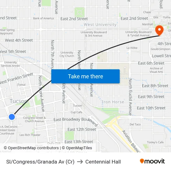Sl/Congress/Granada Av (Cr) to Centennial Hall map