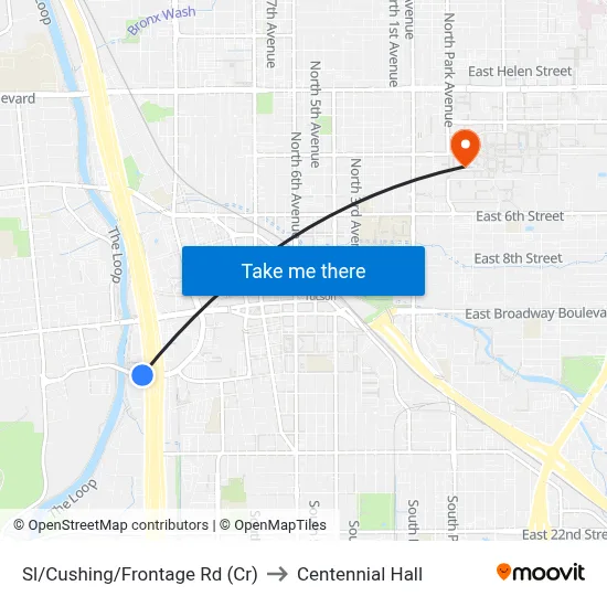Sl/Cushing/Frontage Rd (Cr) to Centennial Hall map