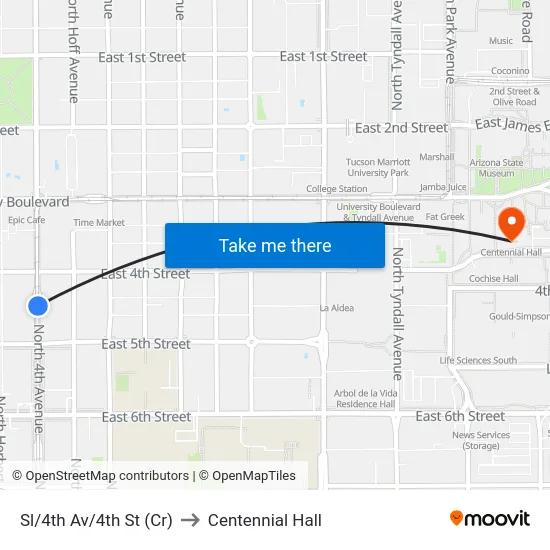 Sl/4th Av/4th St (Cr) to Centennial Hall map