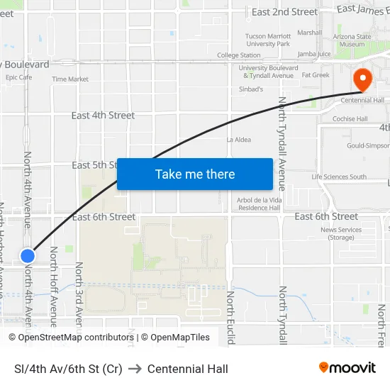 Sl/4th Av/6th St (Cr) to Centennial Hall map