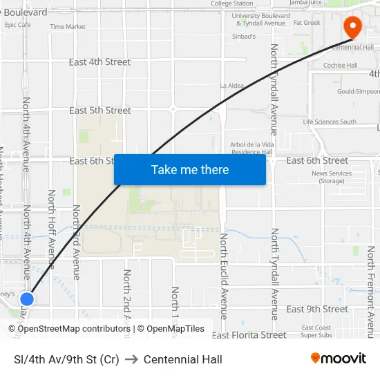 Sl/4th Av/9th St (Cr) to Centennial Hall map