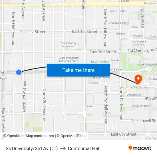 Sl/University/3rd Av (Cr) to Centennial Hall map
