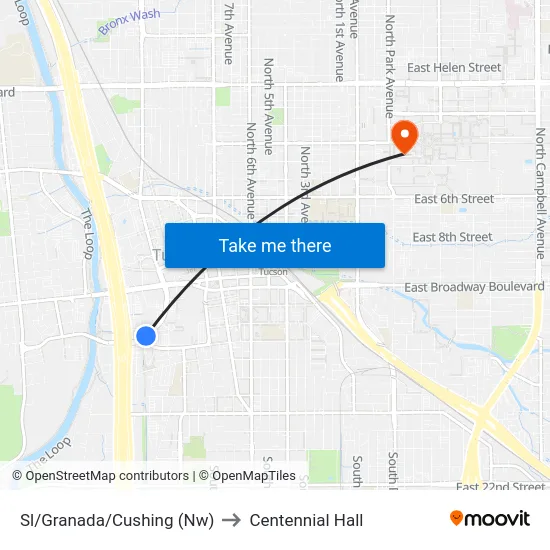 Sl/Granada/Cushing (Nw) to Centennial Hall map