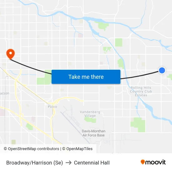 Broadway/Harrison (Se) to Centennial Hall map
