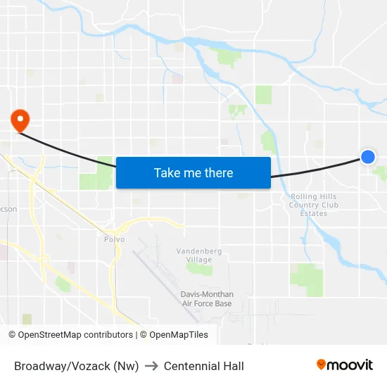 Broadway/Vozack (Nw) to Centennial Hall map