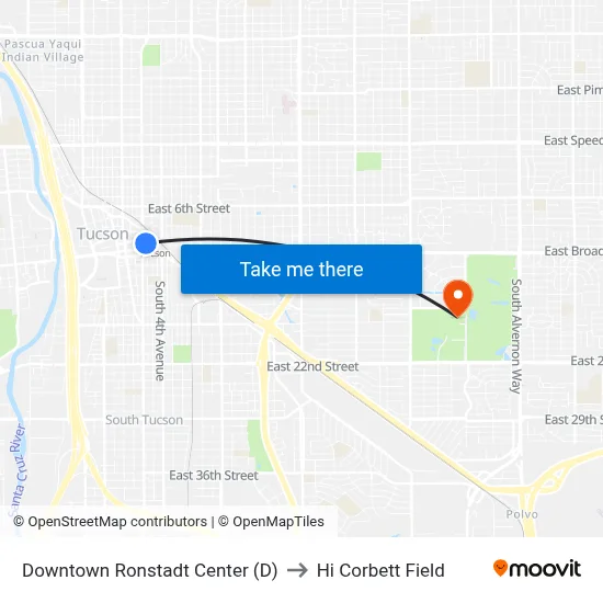 Downtown Ronstadt Center (D) to Hi Corbett Field map