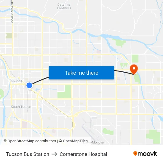 Tucson Bus Station to Cornerstone Hospital map
