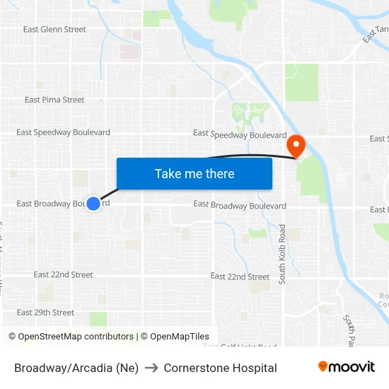 Broadway/Arcadia (Ne) to Cornerstone Hospital map