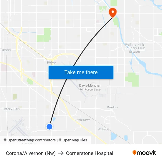 Corona/Alvernon (Nw) to Cornerstone Hospital map