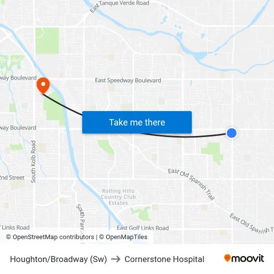 Houghton/Broadway (Sw) to Cornerstone Hospital map