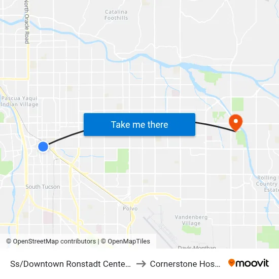 Ss/Downtown Ronstadt Center (M) to Cornerstone Hospital map