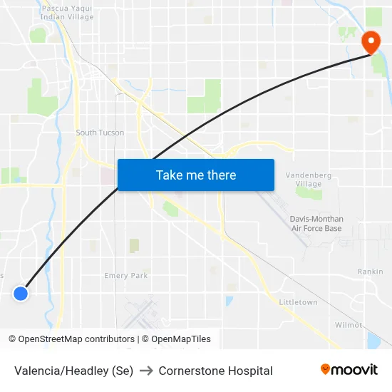 Valencia/Headley (Se) to Cornerstone Hospital map