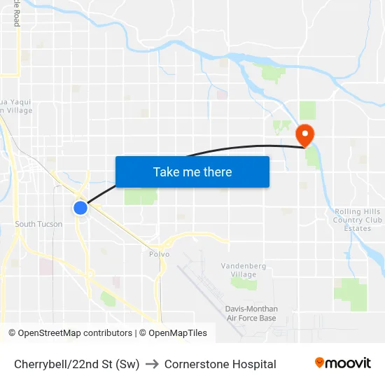 Cherrybell/22nd St (Sw) to Cornerstone Hospital map