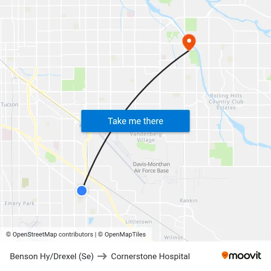 Benson Hy/Drexel (Se) to Cornerstone Hospital map