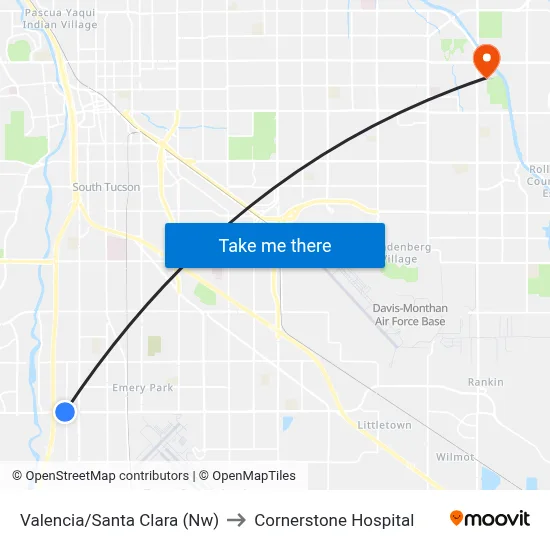 Valencia/Santa Clara (Nw) to Cornerstone Hospital map